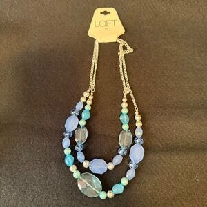LOFT Necklace, 2 Strand Beaded, Light Blue, Silver, Coastal, Beachy